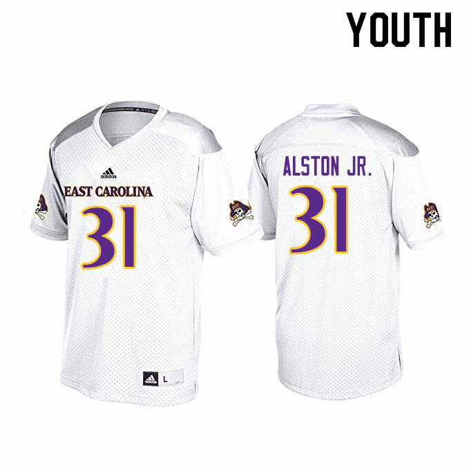 Youth #31 Derrick Alston Jr. ECU Pirates College Football Jerseys Sale-White - Click Image to Close